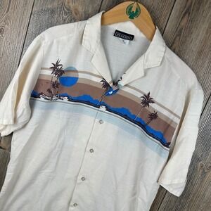 Vintage 70s Surf Re-Entry Camp Button Up Shirt Men Medium Tropical Palm Tree